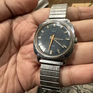 Working Vintage Timex Electric‎ Blue Dial Mens Watch Quartz Orange 34mm Fit 8in